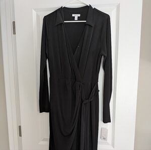 Nine West Black Long-Sleeve Wrap Dress